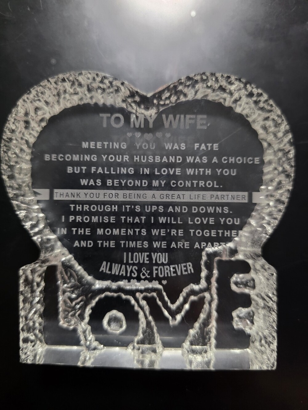 Crystal Heart 'To My Wife' Love Plaque